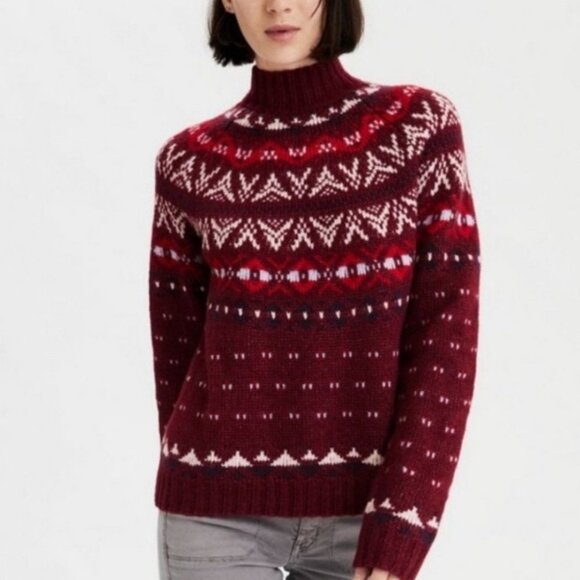 American Eagle Wool Blend Sweater Fair Isle Mock Burgundy Multicolor Women S - Picture 8 of 12